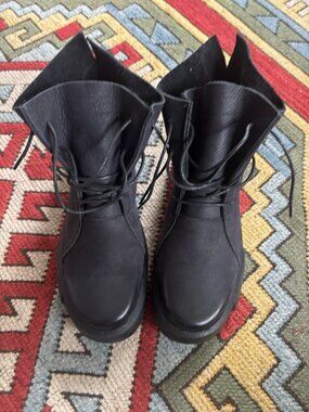 Nwob Dwarves Boots Black Lace Ankle Leather (see Measurements) Estimated Size 8